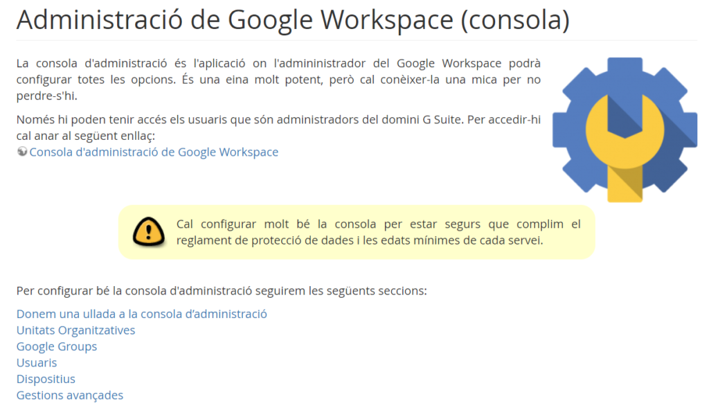 Pàgina d'ateneu sobre configuració de Google Workspace