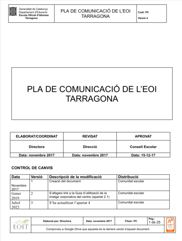 portada del pla de comunicació