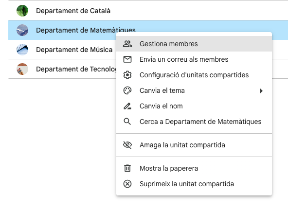 Captura on es veu l'opció de gestiona membres