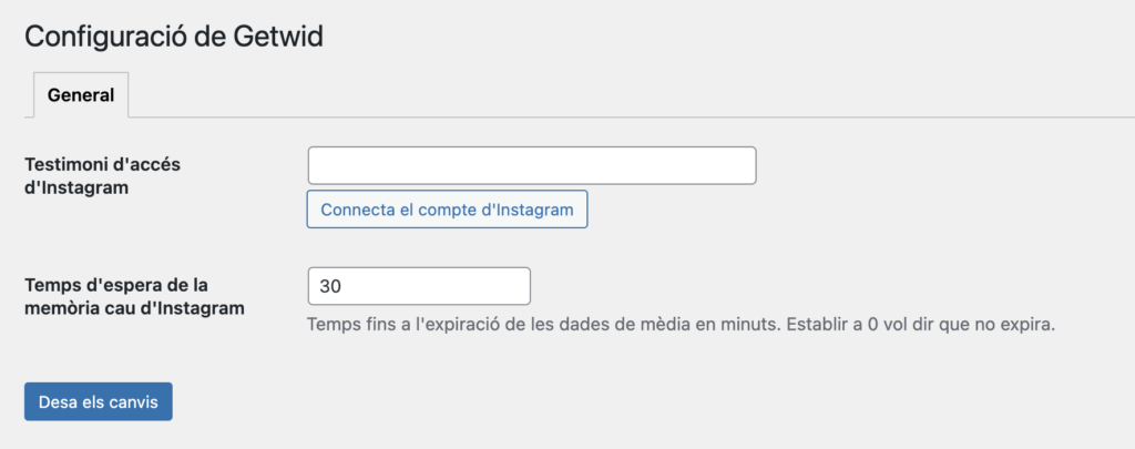 captura de la configuració