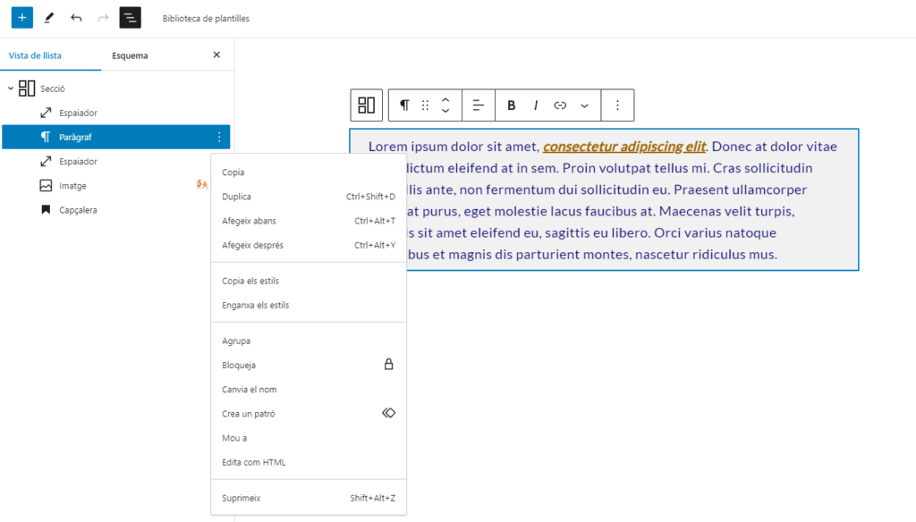 Menú de "Vista de llista"