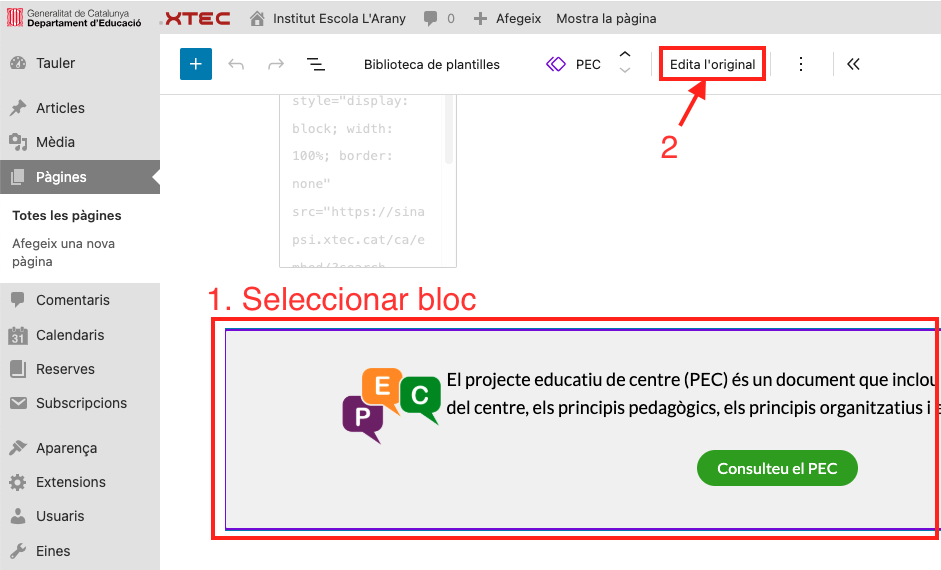 Captura de com editar un patró