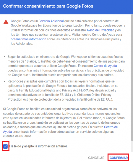 Confirmar el servei de tercers a Google