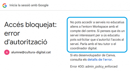Captura accés bloquejat a serveis de tercers a través de Google