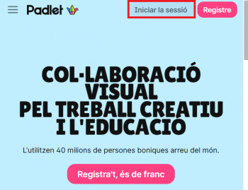 Inici de sessió a Padlet a mode d'exemple