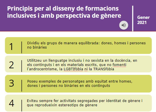 Imatge infografia Principis per al disseny de formacions inclusives i amb perspectiva de gènere