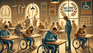 Joves amb discapacitat fent una prova