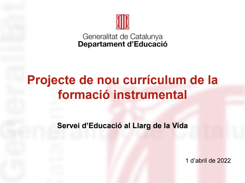 Projecte de nou currículum de la formació instrumental