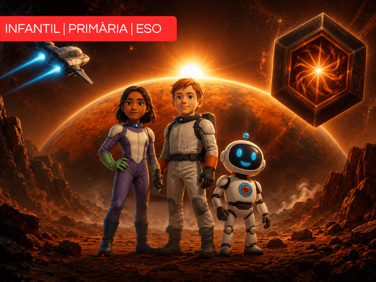 Portada de la segona temporada. En Max, la Lluna i el robot al planeta Jedara. Imatge generada amb IA.