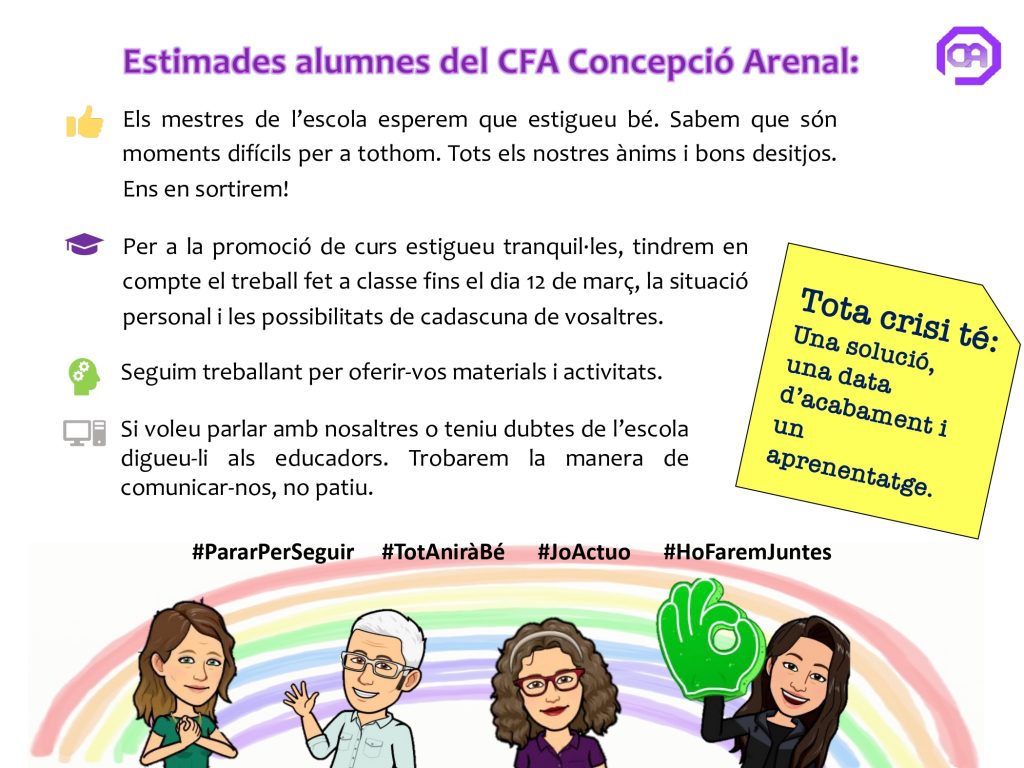 infografia informació escola a causa del COVID19 del CFA Concepción Arenal